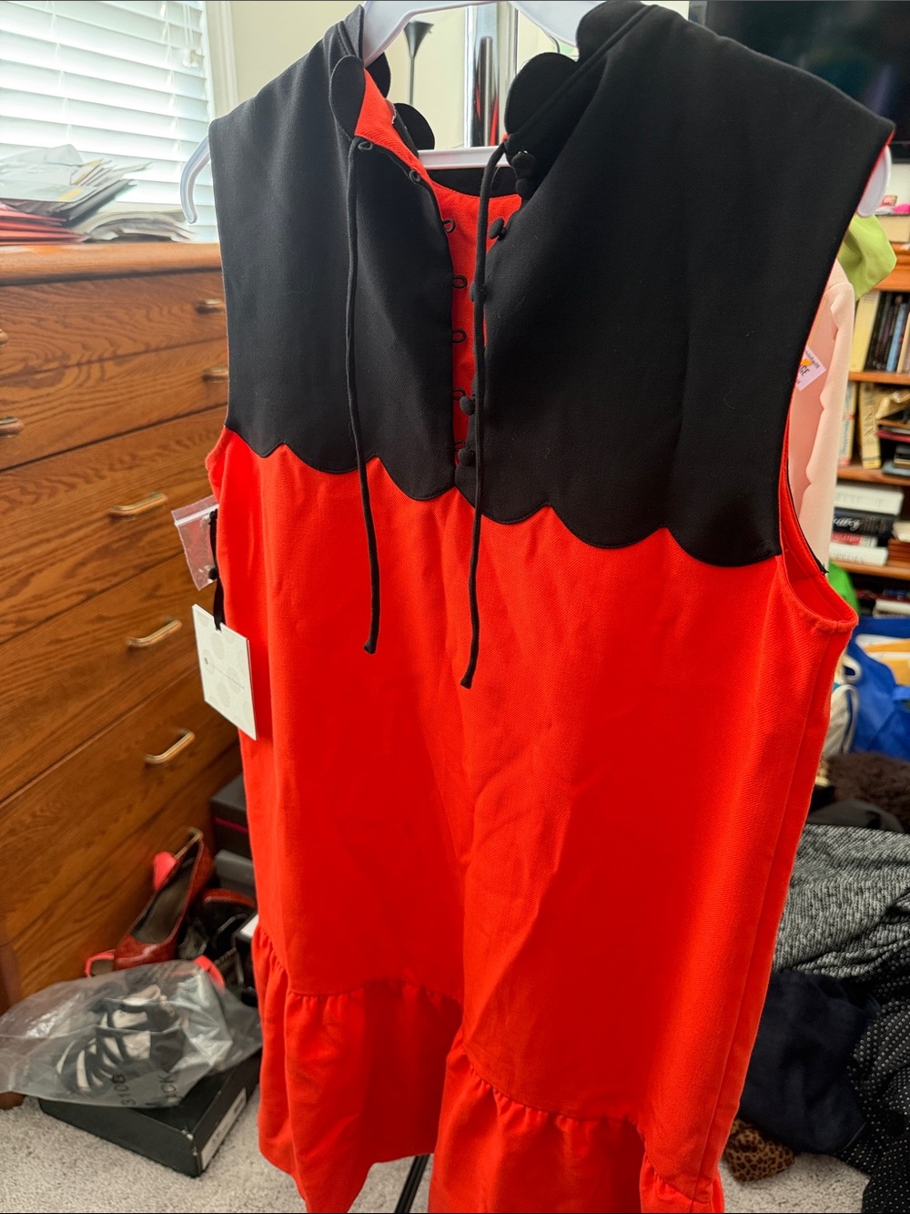 Victoria Beckham Black and Red Sleeveless Scallop-Trim Dress
